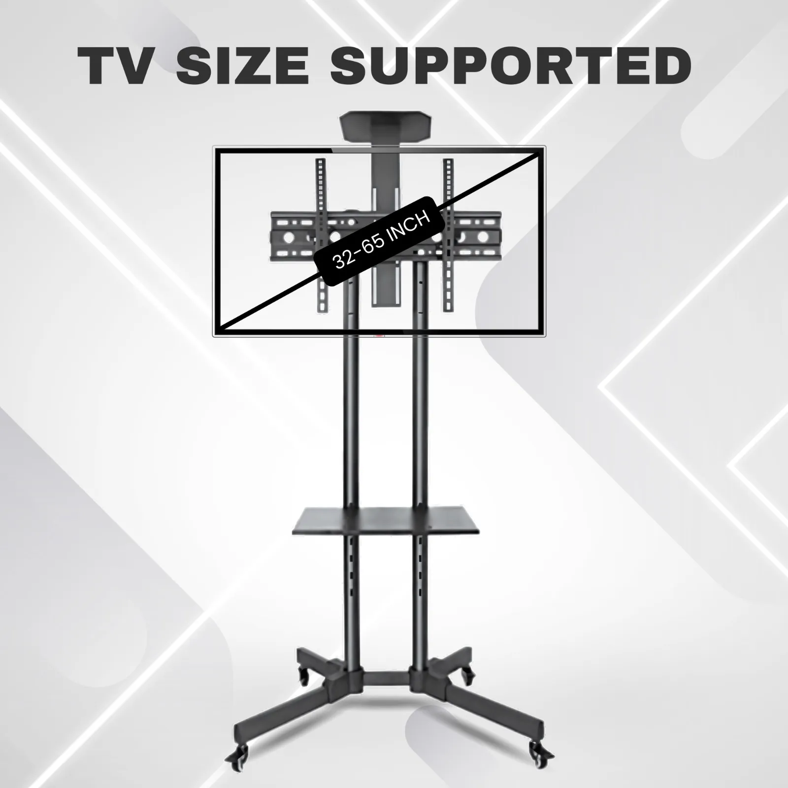 TV Trolly Stand Cart for 32–65 Inch LED/LCD TVs | Height Adjustable | Lockable Wheels | 50kg Load view 2